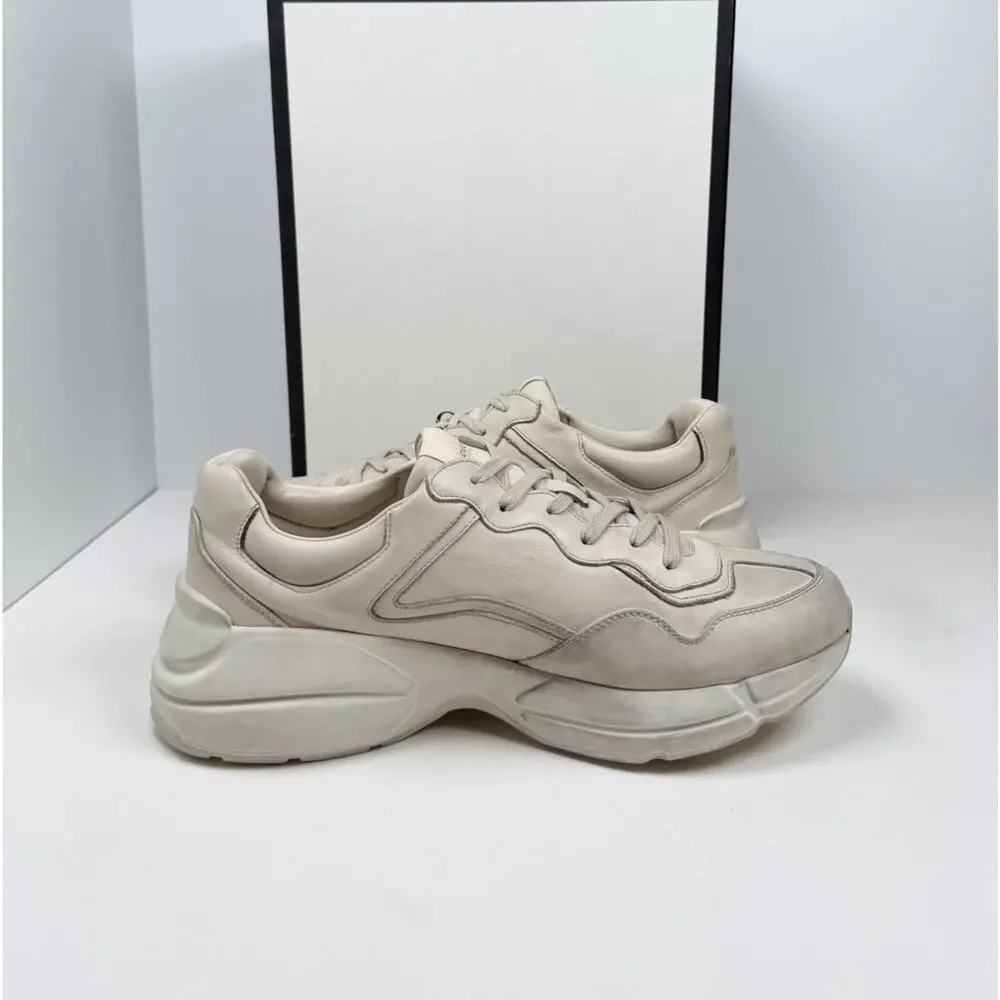 Size 14US - Gucci Rhyton Distressed Ivory Leather Sneakers NEW - Picture 5 of 9